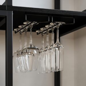IRONCK Bakers Rack with Cabinet and Power Outlet, Coffee Bar, Vintage Black | 45.3 Inch Kitchen Microwave Stand with 2 Storage Cabinets, Open Shelves, and Hooks. P2 MDF. Anti-tip. - Image 2