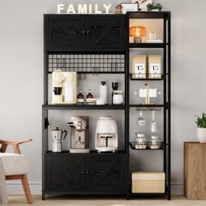 IRONCK Bakers Rack with Cabinet and Power Outlet, Coffee Bar, Vintage Black | 45.3 Inch Kitchen Microwave Stand with 2 Storage Cabinets, Open Shelves, and Hooks. P2 MDF. Anti-tip. - Image 6