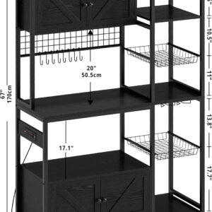 IRONCK Bakers Rack with Cabinet and Power Outlet, Coffee Bar, Vintage Black | 45.3 Inch Kitchen Microwave Stand with 2 Storage Cabinets, Open Shelves, and Hooks. P2 MDF. Anti-tip. - Image 7
