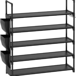 VILICK 5 Tier Shoe Rack with Hook and Side Pocket,Shoe Organizer Space Saver Storage for 20-25 Pair Shoe Storage Shelf Sturdy Free Standing Long Shoe Rack Organizer for Closet,Entryway,Small Spaces - Image 2