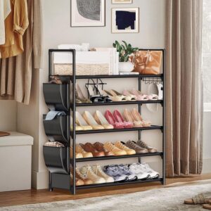 VILICK 5 Tier Shoe Rack with Hook and Side Pocket,Shoe Organizer Space Saver Storage for 20-25 Pair Shoe Storage Shelf Sturdy Free Standing Long Shoe Rack Organizer for Closet,Entryway,Small Spaces - Image 3