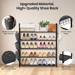 VILICK 5 Tier Shoe Rack with Hook and Side Pocket,Shoe Organizer Space Saver Storage for 20-25 Pair Shoe Storage Shelf Sturdy Free Standing Long Shoe Rack Organizer for Closet,Entryway,Small Spaces - Image 6