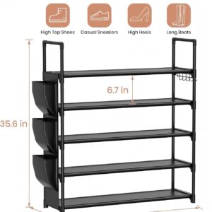 VILICK 5 Tier Shoe Rack with Hook and Side Pocket,Shoe Organizer Space Saver Storage for 20-25 Pair Shoe Storage Shelf Sturdy Free Standing Long Shoe Rack Organizer for Closet,Entryway,Small Spaces - Image 7