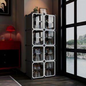 Expandable Shoe Rack, Shoe Storage Cabinet with Magnetic Doors, Narrow Space Storage, Easy to Assemble, Holds Up to 12 Pairs of Shoes, for Entryway, Closet, Hallway & Bedroom - Image 2