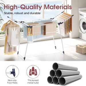 Clothes Drying Rack, Large Capacity Drying Rack, 69" L, White | No Assembly, 69" X 22.4" X 40", 37lbs Hold, Foldable Drying Rack Clothing, Sturdy Metal Frame, Laundry, Indoor & Outdoor Use - Image 3