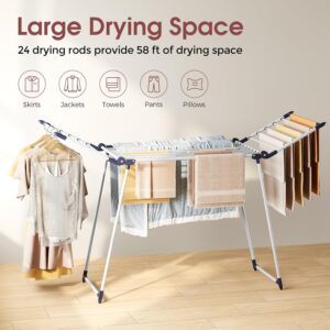 Clothes Drying Rack, Large Capacity Drying Rack, 69" L, White | No Assembly, 69" X 22.4" X 40", 37lbs Hold, Foldable Drying Rack Clothing, Sturdy Metal Frame, Laundry, Indoor & Outdoor Use - Image 6