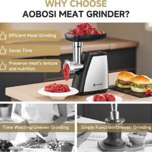 AAOBOSI Electric Meat Grinder, 2800W Max Meat Mincer & Sausage Stuffer, 2 Blades, 3 Grinding Plates, Kubbe Kit, Stainless Steel Food Grinder for Home Kitchen (Stainless Steel) - Image 4