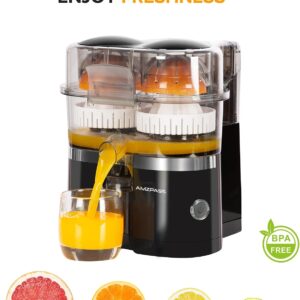 Dual-Head Electric Citrus Juicer, Lemon Squeezer with Power Cord and Cleaning Brush, 1-Button Automatic Juicer Machine for Orange, Lemon, Lime, Easy to Clean & Use, Built-in Cutter(Black) - Image 2