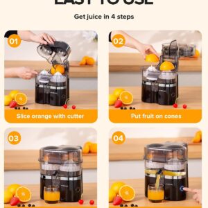 Dual-Head Electric Citrus Juicer, Lemon Squeezer with Power Cord and Cleaning Brush, 1-Button Automatic Juicer Machine for Orange, Lemon, Lime, Easy to Clean & Use, Built-in Cutter(Black) - Image 4