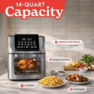 Gourmia Air Fryer - 14 Qt All-in-One Rotisserie Oven with Digital Display, 12 Presets, Roast, Bake, Broil, Dehydrate, Dishwasher Safe Accessories, Stainless Steel - Image 3