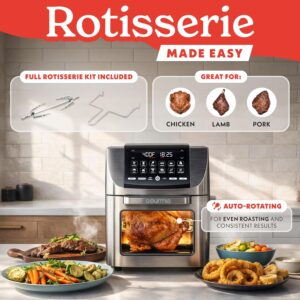 Gourmia Air Fryer - 14 Qt All-in-One Rotisserie Oven with Digital Display, 12 Presets, Roast, Bake, Broil, Dehydrate, Dishwasher Safe Accessories, Stainless Steel - Image 6