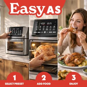 Gourmia Air Fryer - 14 Qt All-in-One Rotisserie Oven with Digital Display, 12 Presets, Roast, Bake, Broil, Dehydrate, Dishwasher Safe Accessories, Stainless Steel - Image 7