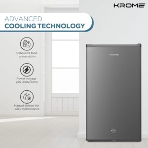 KROME 120L Gross Single Door Refrigerator, Ideal for Small Spaces,Compact Freezer,Reversible Door, Mini Fridge Suitable for Kitchen, Bedroom, Office & Bar, inox, 5 Year Compressor Warranty, KR-RDC120H - Image 8