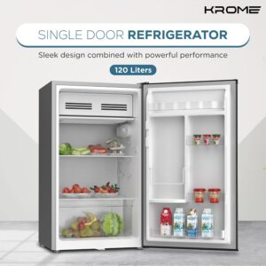 KROME 120L Gross Single Door Refrigerator, Ideal for Small Spaces,Compact Freezer,Reversible Door, Mini Fridge Suitable for Kitchen, Bedroom, Office & Bar, inox, 5 Year Compressor Warranty, KR-RDC120H - Image 9