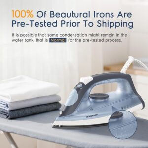 BEAUTURAL Compact Steam Iron for Clothes with Non-Stick Soleplate, Blue | Burst of Steam, Spray Mist, Self-Cleaning, Anti-Calcium, Anti-Drip, Easy Temperature Control, Light Weight, 1200 Watts - Image 2