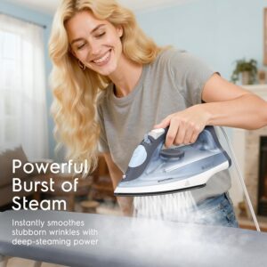 BEAUTURAL Compact Steam Iron for Clothes with Non-Stick Soleplate, Blue | Burst of Steam, Spray Mist, Self-Cleaning, Anti-Calcium, Anti-Drip, Easy Temperature Control, Light Weight, 1200 Watts - Image 3