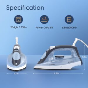 BEAUTURAL Compact Steam Iron for Clothes with Non-Stick Soleplate, Blue | Burst of Steam, Spray Mist, Self-Cleaning, Anti-Calcium, Anti-Drip, Easy Temperature Control, Light Weight, 1200 Watts - Image 7