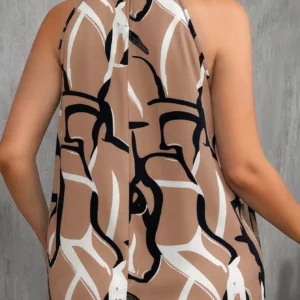 Plus Size Abstract Brushstroke Print Halter Neck Sleeveless Blouse, Casual Summer Loose Fit Sleeveless Tank Top for Women - Image 5