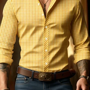Men's Plaid Print Long Sleeve Shirt Casual Button Down Business Tops - Image 4