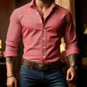 Men's Plaid Print Long Sleeve Shirt Casual Button Down Business Tops - Image 6