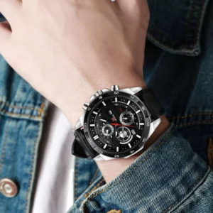 Man Sports Watches Fashion Racing Series 46mm Black Leather Clock VA VA VOOM Quartz Movement 3Bar Waterproof Wrist Watch for Men - Image 5