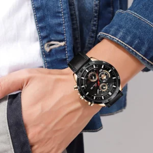Man Sports Watches Fashion Racing Series 46mm Black Leather Clock VA VA VOOM Quartz Movement 3Bar Waterproof Wrist Watch for Men - Image 6