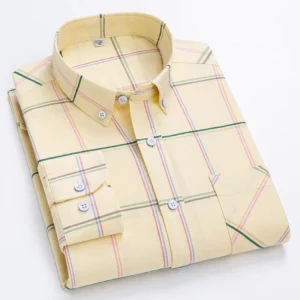 New Men's Social Shirts Plaid Stripe Fashion For Male Shirt Long Sleeve Cotton Oxford Casual Man Shirt Single Size 4XL 3XL 2XL - Image 2