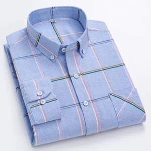 New Men's Social Shirts Plaid Stripe Fashion For Male Shirt Long Sleeve Cotton Oxford Casual Man Shirt Single Size 4XL 3XL 2XL - Image 5