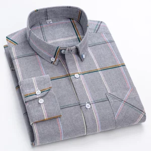 New Men's Social Shirts Plaid Stripe Fashion For Male Shirt Long Sleeve Cotton Oxford Casual Man Shirt Single Size 4XL 3XL 2XL - Image 6