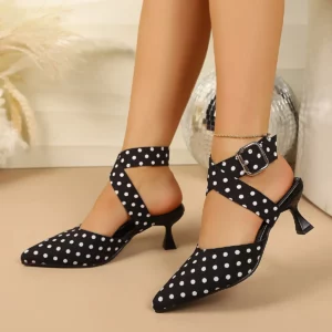 Ladies Cross-Band High Heels Sandals Thin Heel Summer New Polka Dot Slip-On Buckle Strap Elegant Footwear for Women - Image 3