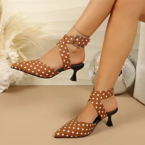 Ladies Cross-Band High Heels Sandals Thin Heel Summer New Polka Dot Slip-On Buckle Strap Elegant Footwear for Women - Image 4