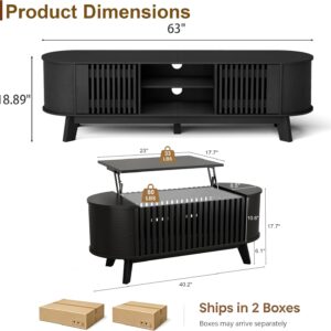 Living Room Table Sets of 2, Oval TV Stand and Coffee Table Set - Image 8