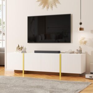 Luxury Fluted TV Stand for 65/70/75 Inch TV for Living Room, White - Image 3