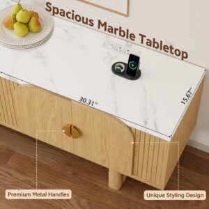 Faux Marble TV Stand for 65 TV, Natural 63" Modern Entertainment Center, Fluted Doors, Adjustable Shelves & Storage, Low Profile Media Stand For Living Room - Image 4