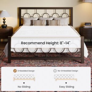 SHA CERLIN Queen Size Metal Bed Frame with Vintage Circular Design Headboard and Footboard,No Box Spring Required,Easy Assembly,Noise-Free,Brown - Image 3