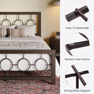 SHA CERLIN Queen Size Metal Bed Frame with Vintage Circular Design Headboard and Footboard,No Box Spring Required,Easy Assembly,Noise-Free,Brown - Image 4