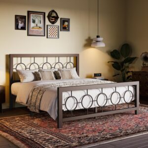 SHA CERLIN Queen Size Metal Bed Frame with Vintage Circular Design Headboard and Footboard,No Box Spring Required,Easy Assembly,Noise-Free,Brown - Image 7