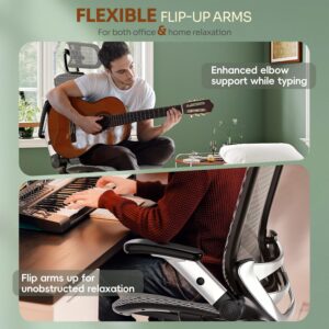 Ergonomic Office Chair, High Back Home Desk Chair with Headrest, Flip-Up Arms, 90-120° Tilt Lock and Wide Cushion, Big and Tall Mesh Chairs for Man Woman, Grey Task Chair - Image 3
