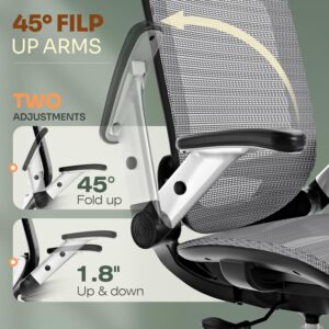 Ergonomic Office Chair, High Back Home Desk Chair with Headrest, Flip-Up Arms, 90-120° Tilt Lock and Wide Cushion, Big and Tall Mesh Chairs for Man Woman, Grey Task Chair - Image 4