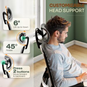 Ergonomic Office Chair, High Back Home Desk Chair with Headrest, Flip-Up Arms, 90-120° Tilt Lock and Wide Cushion, Big and Tall Mesh Chairs for Man Woman, Grey Task Chair - Image 5