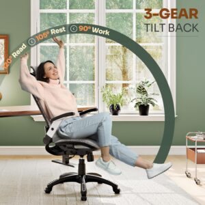 Ergonomic Office Chair, High Back Home Desk Chair with Headrest, Flip-Up Arms, 90-120° Tilt Lock and Wide Cushion, Big and Tall Mesh Chairs for Man Woman, Grey Task Chair - Image 6