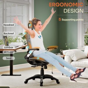 Ergonomic Office Chair, High Back Home Desk Chair with Headrest, Flip-Up Arms, 90-120° Tilt Lock and Wide Cushion, Big and Tall Mesh Chairs for Man Woman, Grey Task Chair - Image 7