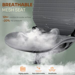 Ergonomic Office Chair, High Back Home Desk Chair with Headrest, Flip-Up Arms, 90-120° Tilt Lock and Wide Cushion, Big and Tall Mesh Chairs for Man Woman, Grey Task Chair - Image 8