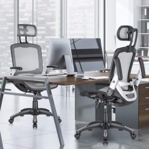 Ergonomic Office Chair, High Back Home Desk Chair with Headrest, Flip-Up Arms, 90-120° Tilt Lock and Wide Cushion, Big and Tall Mesh Chairs for Man Woman, Grey Task Chair - Image 9