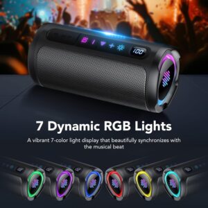 Portable Bluetooth Speaker with Battery Level Display, Powerful Sound Wireless Speaker: Deep Bass, BT 5.4, 20H Playtime, 7 RGB Modes, IPX7 Waterproof, TWS Pairing, Beach/Vacation Essentials（Black） - Image 5