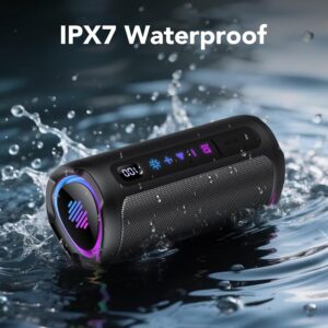 Portable Bluetooth Speaker with Battery Level Display, Powerful Sound Wireless Speaker: Deep Bass, BT 5.4, 20H Playtime, 7 RGB Modes, IPX7 Waterproof, TWS Pairing, Beach/Vacation Essentials（Black） - Image 8