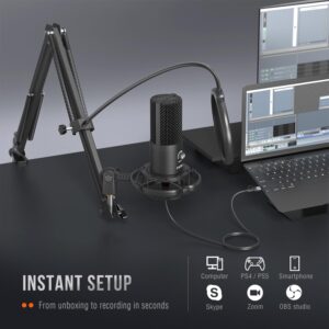 FIFINE T669 Studio Condenser USB Microphone for Recording Podcasting Computer Microphone Kit for Voice Overs, Adjustable Boom Arm Stand, Shock Mount for Vocal, Instruments, Gaming, Streaming - Image 5