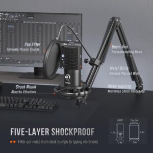 FIFINE T669 Studio Condenser USB Microphone for Recording Podcasting Computer Microphone Kit for Voice Overs, Adjustable Boom Arm Stand, Shock Mount for Vocal, Instruments, Gaming, Streaming - Image 6