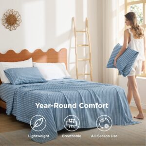 Bedsure Striped Sheets King Size-Imitation Cotton Fits Up to 16" Mattress Jacquard Dobby Striped, Breathable, Lightweight and Easy Care Bedsheet & Pillowcases, Gifts for Kids,Women,Men,Dark Blue - Image 5