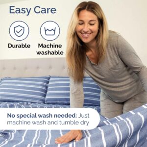 Queen 6 Piece Bed Sheet Set - Breathable & Cooling Sheets - Blue Stripes Ultra-Soft Hotel Luxury Bedding Set w/ 8-16 Inch Deep Pockets, 1 Flat & 1 Fitted Sheet & 4 Pillowcases, Wrinkle & Fade Free Visit the CGK Unlimited Store - Image 3